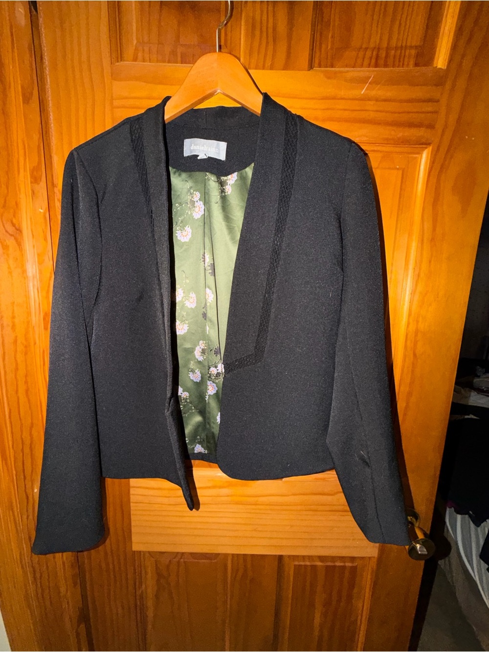 Daniel Rainn Black Open Front Blazer Size M Floral Lining